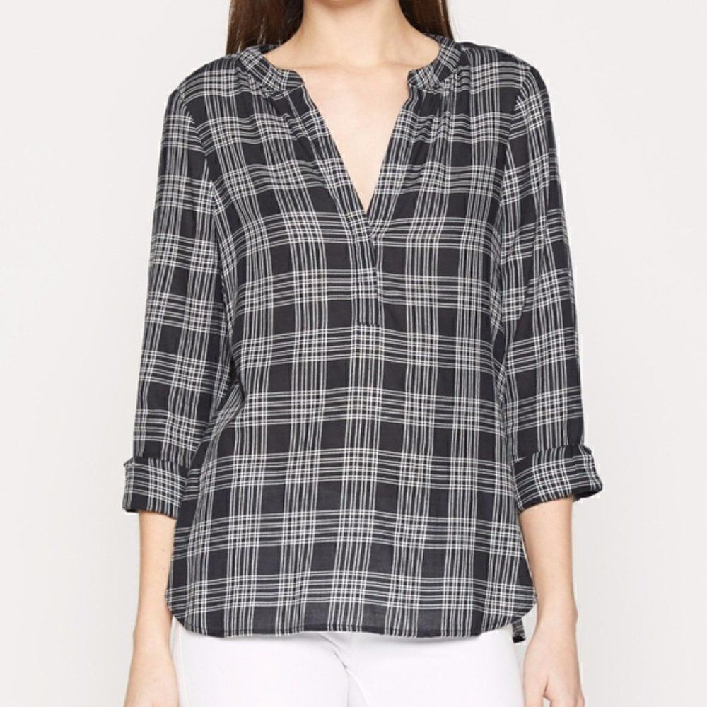 Joie Cotton Plaid Black White Blouse XS